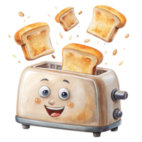 Toaster with toasted bread and smiling face png