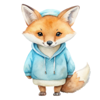 Watercolor fox in a blue sweater png