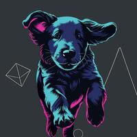Neon Puppy Running, 80s Style Art vector