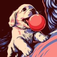 Golden Retriever Puppy Playing with Red Ball vector