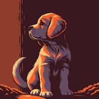 Golden Retriever Puppy Sitting, Side View vector