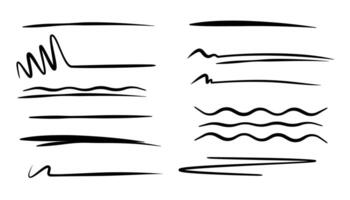 Underline stroke set. Doodle hand drawn emphasize. Black highlight line elements. Underline stroke set. Sketch scribble pencil for accentuate, reinforcepen. illustration vector