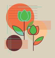 Composition of flowers in graphic style with geometric elements. vector