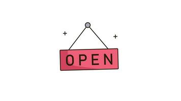 animation Red sign with the word open on it. video