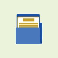 Flat design icon of a blue wallet with documents. Blue folder illustration design for documents. Digital document classification illustration design vector