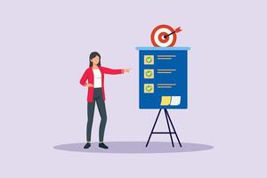 Personal goals, person pointing towards list of goals. Personal Goalss Concept. Colored flat illustration isolated vector