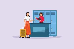Travel locker, activity of storing items in a locker. Travel Locker Concept. Colored flat illustration isolated vector