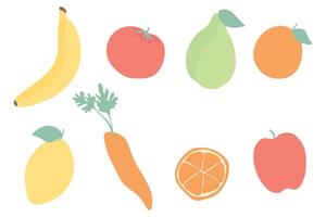Set of fruits and vegetables on white background vector