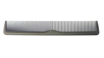 Simple black comb isolated on white background. Perfect for hair styling tutorials, beauty blogs, or minimalist product shots. Clean lines and stark contrast offer versatile use. photo
