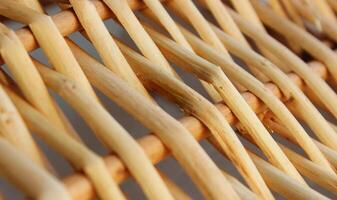 Intertwined Dry Twigs In Wicker Surface Closeup Stock Photo. Wicker Craft Texture Background photo