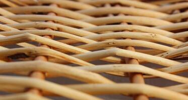 Even Braided Wooden Vines Closeup Angle View. Detailed Wicker Rattan Pattern Angle View Stock Photo