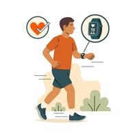 Man Walking with Smartwatch for Fitness Tracking vector
