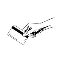 Outline of a hand presenting a payment card vector