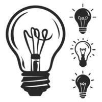 Black and white illustration of a set of light bulbs vector