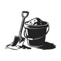 Monochrome graphic of a sand bucket and spade vector