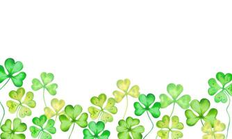 Horizontal frame of shamrock, four leaf clover for St. Patrick's Day. Watercolor, marker illustration. Hand drawn isolated art. Clover lucky charm. Botanical background with text space, copy space vector