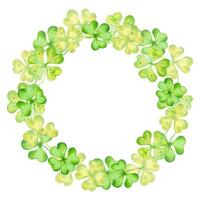 Round frame of shamrock and four leaf clover for St. Patrick's Day. Watercolor and marker illustration. Hand drawn isolated art. Botanical background with space for text, copy space. vector
