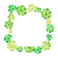 Square frame of shamrock, four leaf clover for St. Patrick's Day. Lucky clover talisman. Watercolor, marker illustration. Hand drawn isolated art. Botanical background with text space, copy space vector