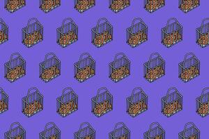 pickleball with iron basket colorful pattern on purple background. doodle pickleball with bucket seamless pattern background. pickleball with ball rack seamless pattern for pickleball merchandise vector