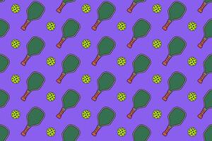 pickleball bat and ball colorful pattern on purple background. doodle pickleball with paddle symbol seamless pattern background. pickleball racket seamless pattern for pickleball sport merchandise vector