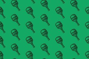 pickleball bat doodle seamless pattern on green background. classic pickleball paddle engraving pattern background. retro pickleball racket background for pickleball sport merchandise vector
