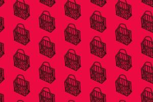 pickleball with iron basket doodle seamless pattern on red background. pickleball with ball rack engraving pattern background. retro pickleball bucket background for pickleball sport merchandise vector