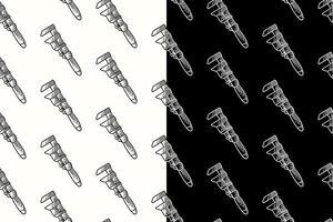 agricultural wrench doodle seamless pattern on black white background. adjustable wrench engraving pattern background. retro monkey wrench background for industrial and workshop merchandise vector