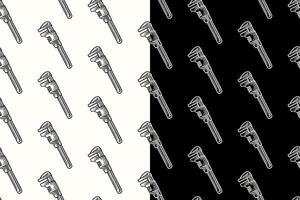 pipe wrench doodle seamless pattern on black white background. adjustable wrench engraving pattern background. retro monkey wrench background for industrial and workshop merchandise vector