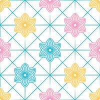 Seamless pattern Neon Grid Blooms vector