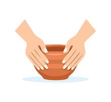 Hands shaping a clay bowl vector