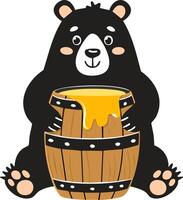 bear hugging a honey pot inside a barrel vector