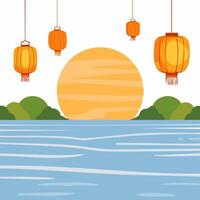 Lanterns Floating in a Silent Bay vector