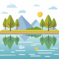 Shimmering Lake with Reflection of Trees vector