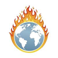 Globe with flames touching various continents vector