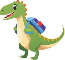 dino with tiny school backpack vector