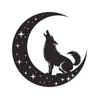 wolf howling at a crescent moon vector