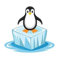 penguin sliding on an ice cube vector