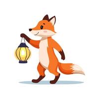 fox carrying a glowing lantern vector