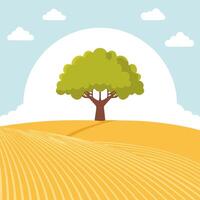 Golden Field with a Lonely Oak Tree vector