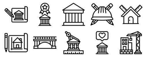 Architecture Day Icon Set Line Style Collection representing architectural design and innovation suitable for events educational materials and professional showcases in architecture vector