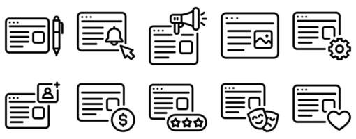 Blogger Icon Set Line Style Collection representing content creation and online publishing suitable for personal blogs social media platforms and digital marketing projects vector