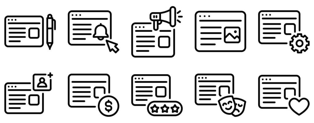 Blogger Icon Set Line Style Collection representing content creation and online publishing suitable for personal blogs social media platforms and digital marketing projects