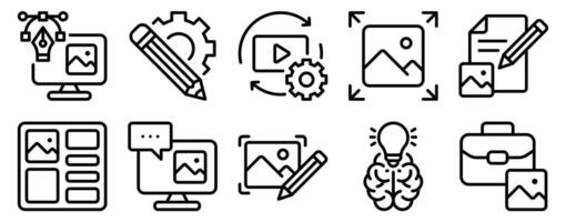 Art Design Icon Set Line Style Collection representing creativity visual expression and artistic concepts suitable for design projects educational use and creative platforms vector