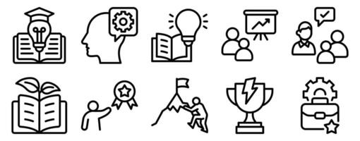 Training Icon Set Line Style Collection representing skill development and learning activities suitable for corporate programs educational courses and personal improvement platforms vector