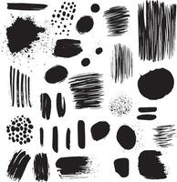 Black Ink Brush Shapes and Stroke Texture Set, Grunge Elements vector