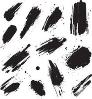 Abstract Grunge Ink Brush Strokes and Splatters, Black Paint Texture Set for Artistic Design vector