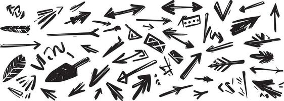 Abstract Hand Drawn Arrow Set, Brush Stroke and Doodle Icons vector