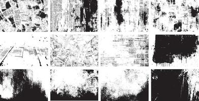 Grunge Newspaper Texture Pack, Distressed Black and White Vintage Print and Ink Overlay Backgrounds for Graphic Design vector