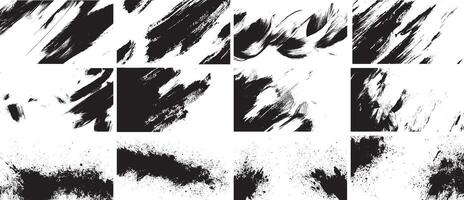Expressive Brush Stroke and Ink Splatter Texture Pack, High-Contrast Black and White Artistic Overlays for Design and Illustration vector
