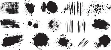 Grunge Paint Splatter and Brush Stroke Collection, Ink Blot Textures and Abstract Splat Elements for Graphic Design vector